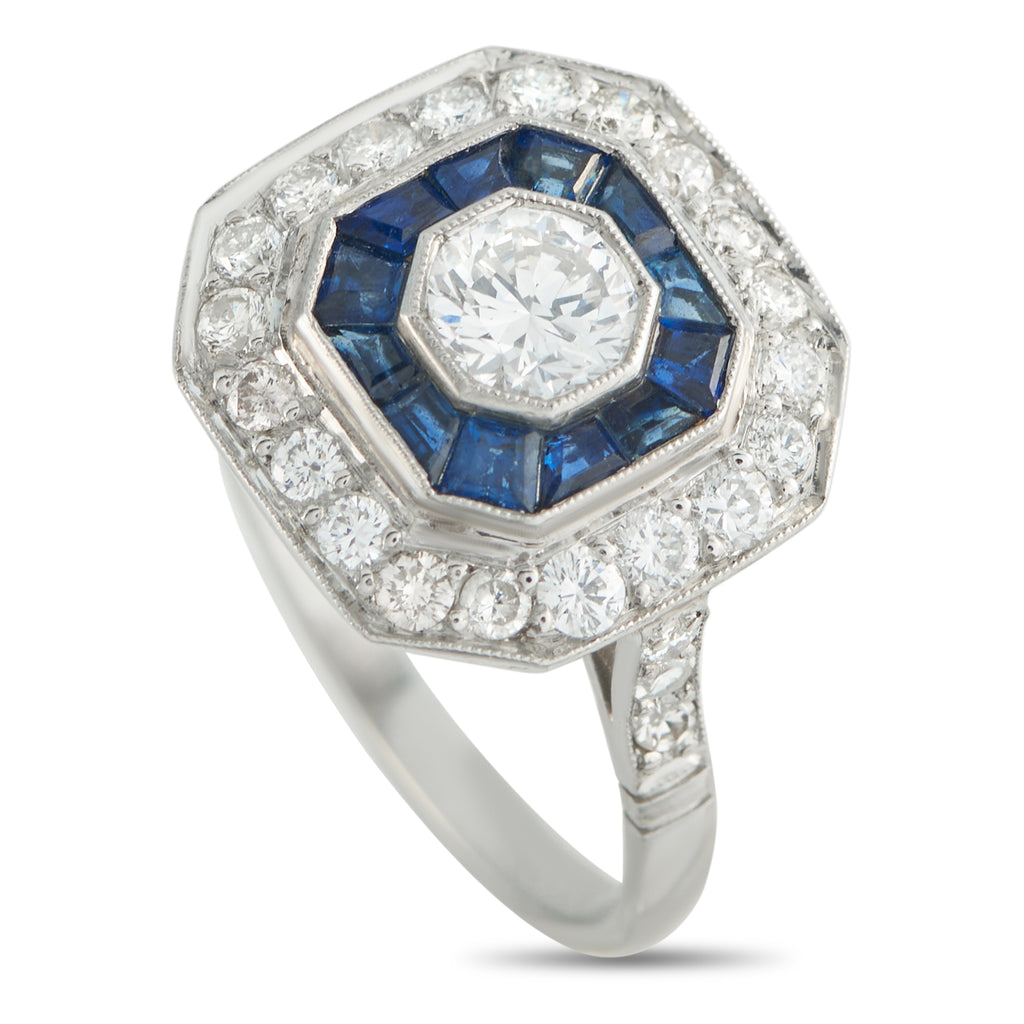 18K White Gold 0.74ct Diamond and Sapphire Ring