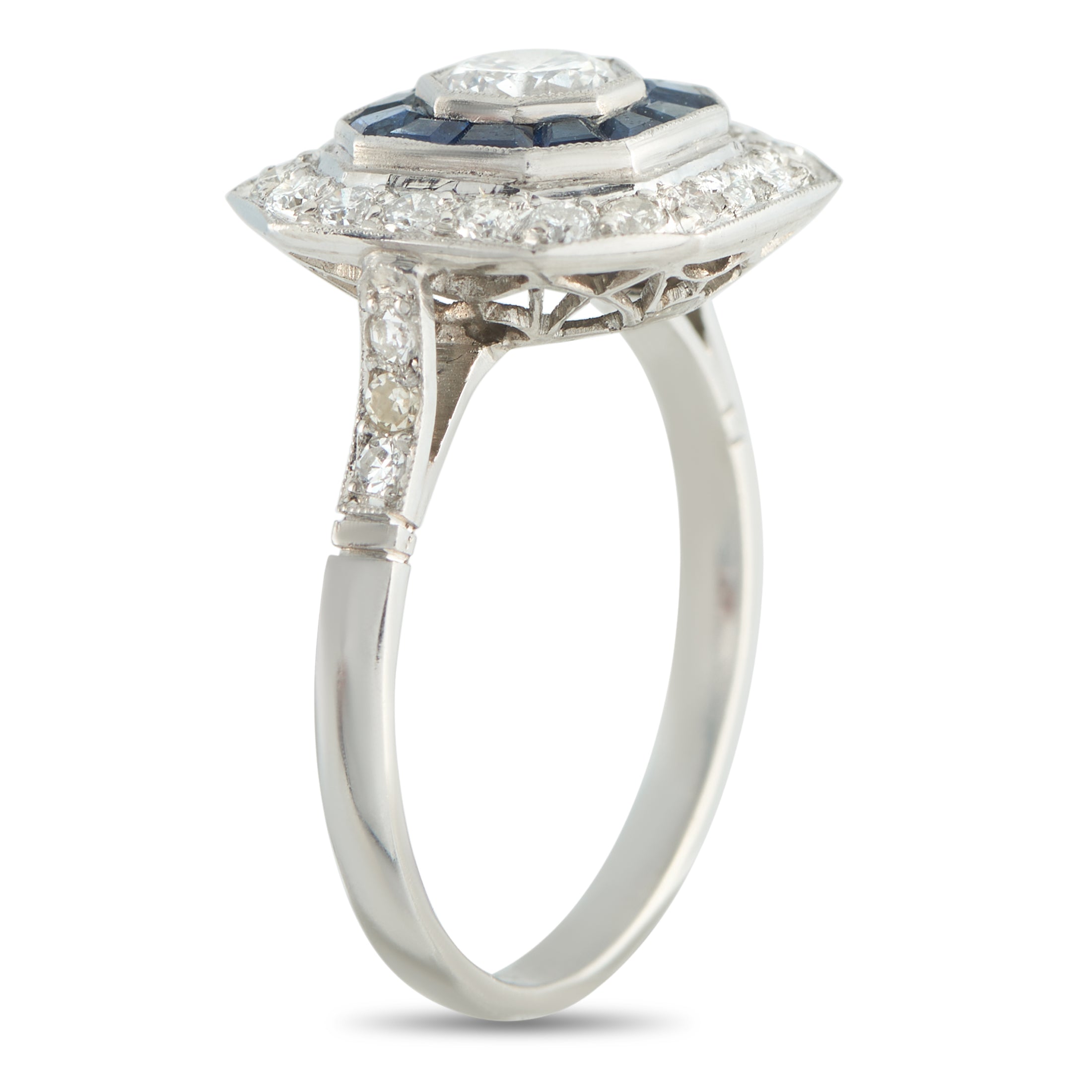 18K White Gold 0.74ct Diamond and Sapphire Ring