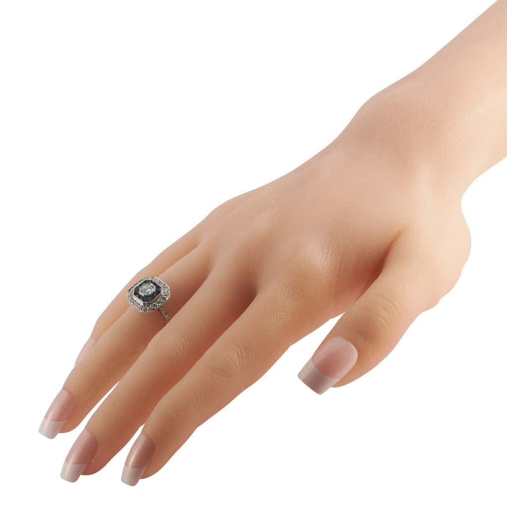 18K White Gold 0.74ct Diamond and Sapphire Ring