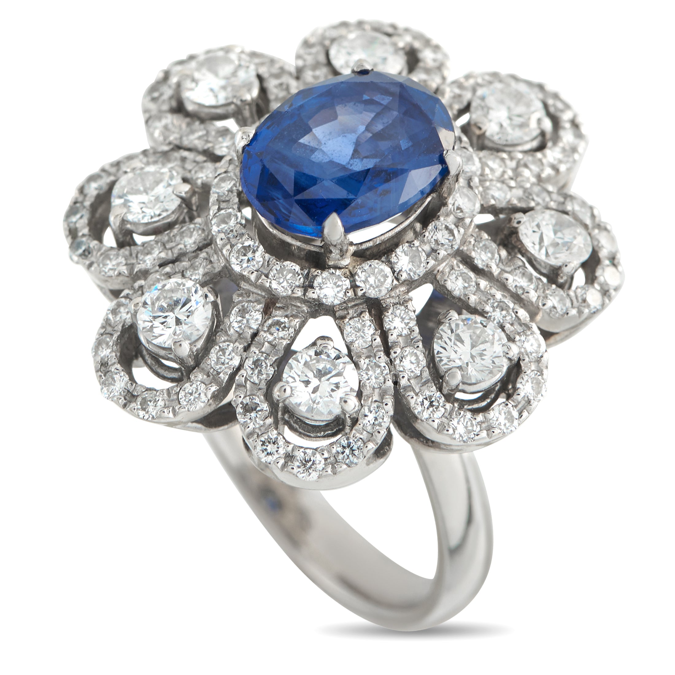 18K White Gold 1.40ct Diamond and Sapphire Ring