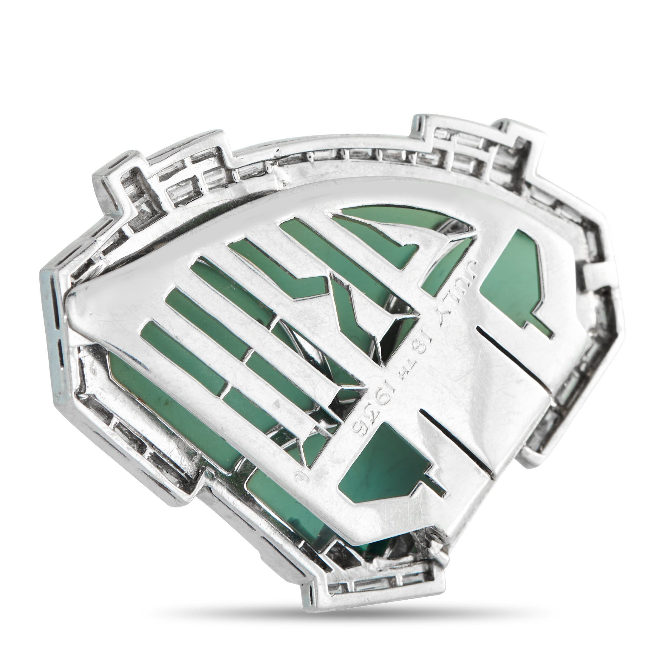 Antique 18K White Gold 2.0ct Diamond and Turquoise Brooch