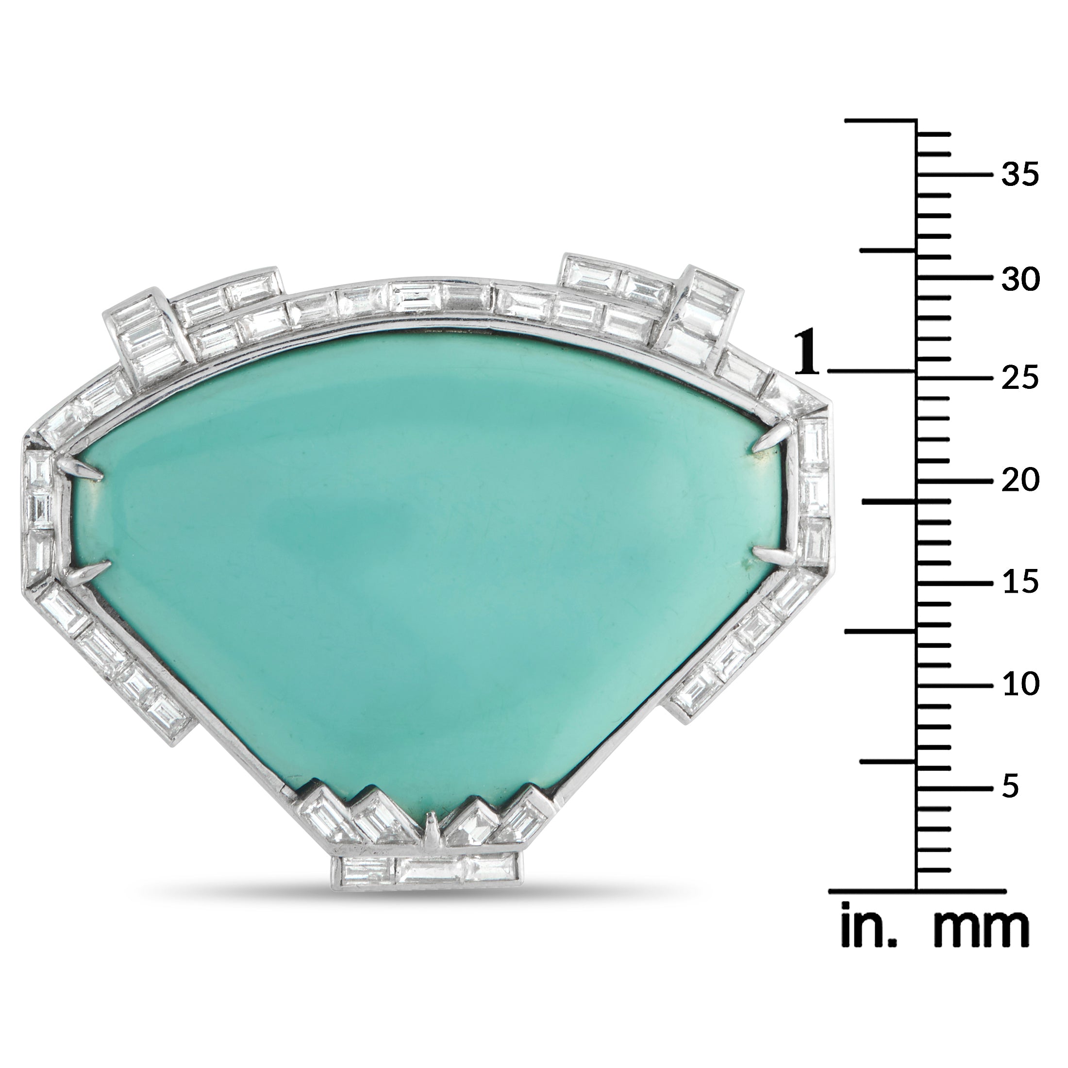 Antique 18K White Gold 2.0ct Diamond and Turquoise Brooch