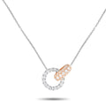Diamond heart necklace pendant with white and rose-gold colored accents, on chain