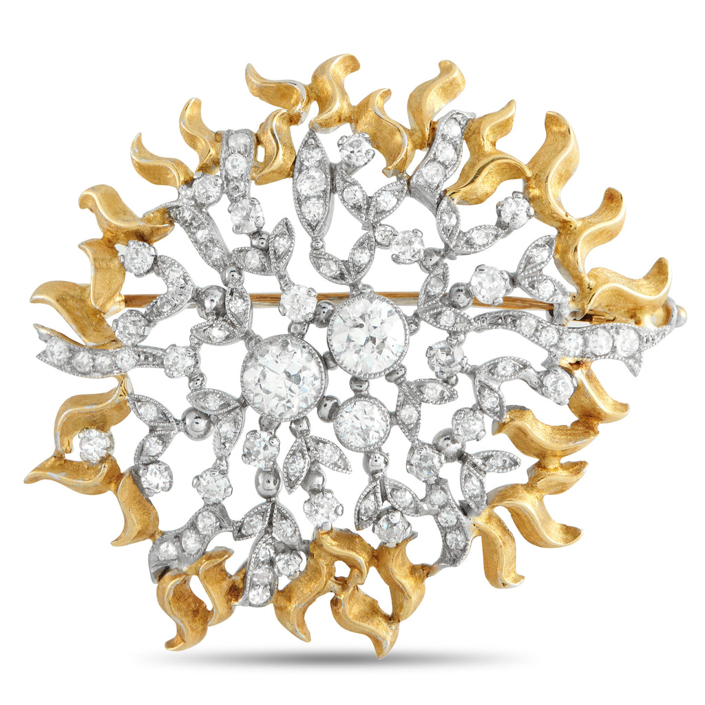18K White and Yellow Gold 2.0ct Diamond Brooch