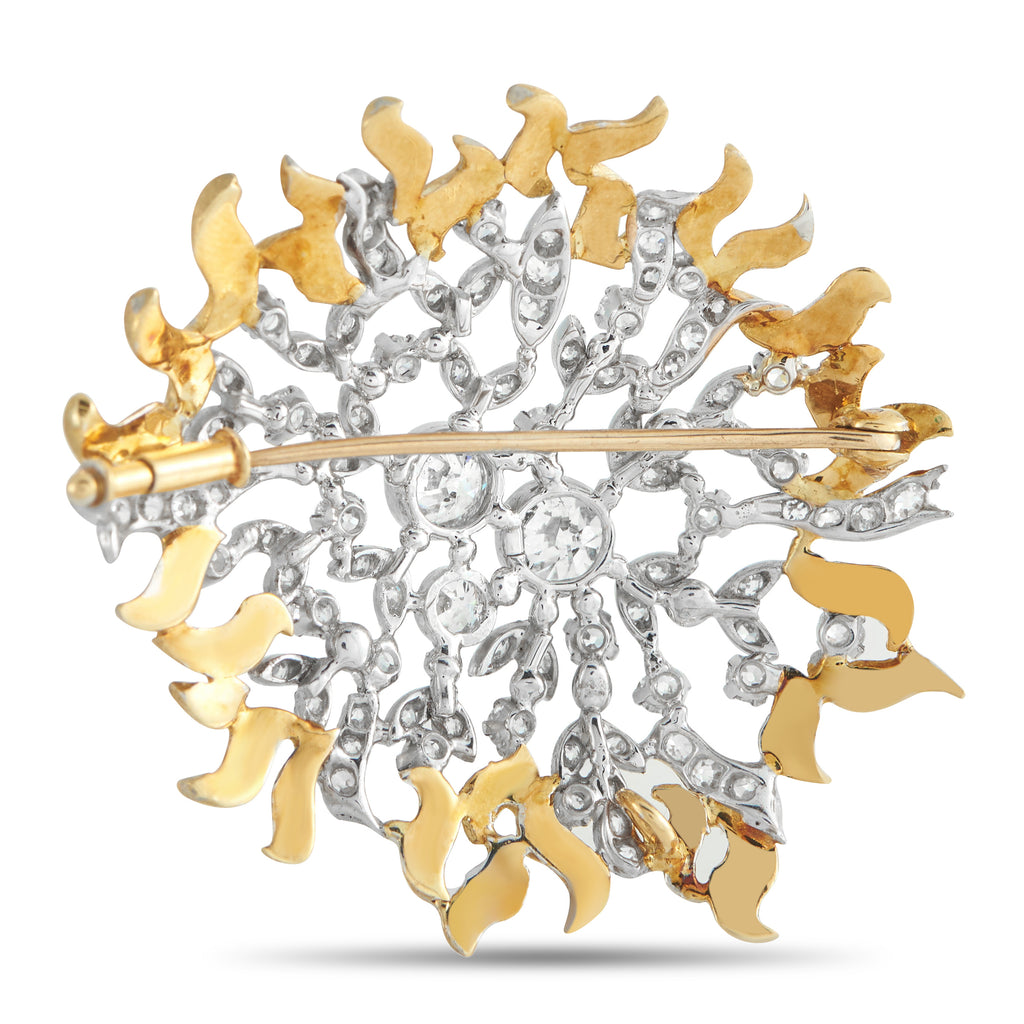18K White and Yellow Gold 2.0ct Diamond Brooch