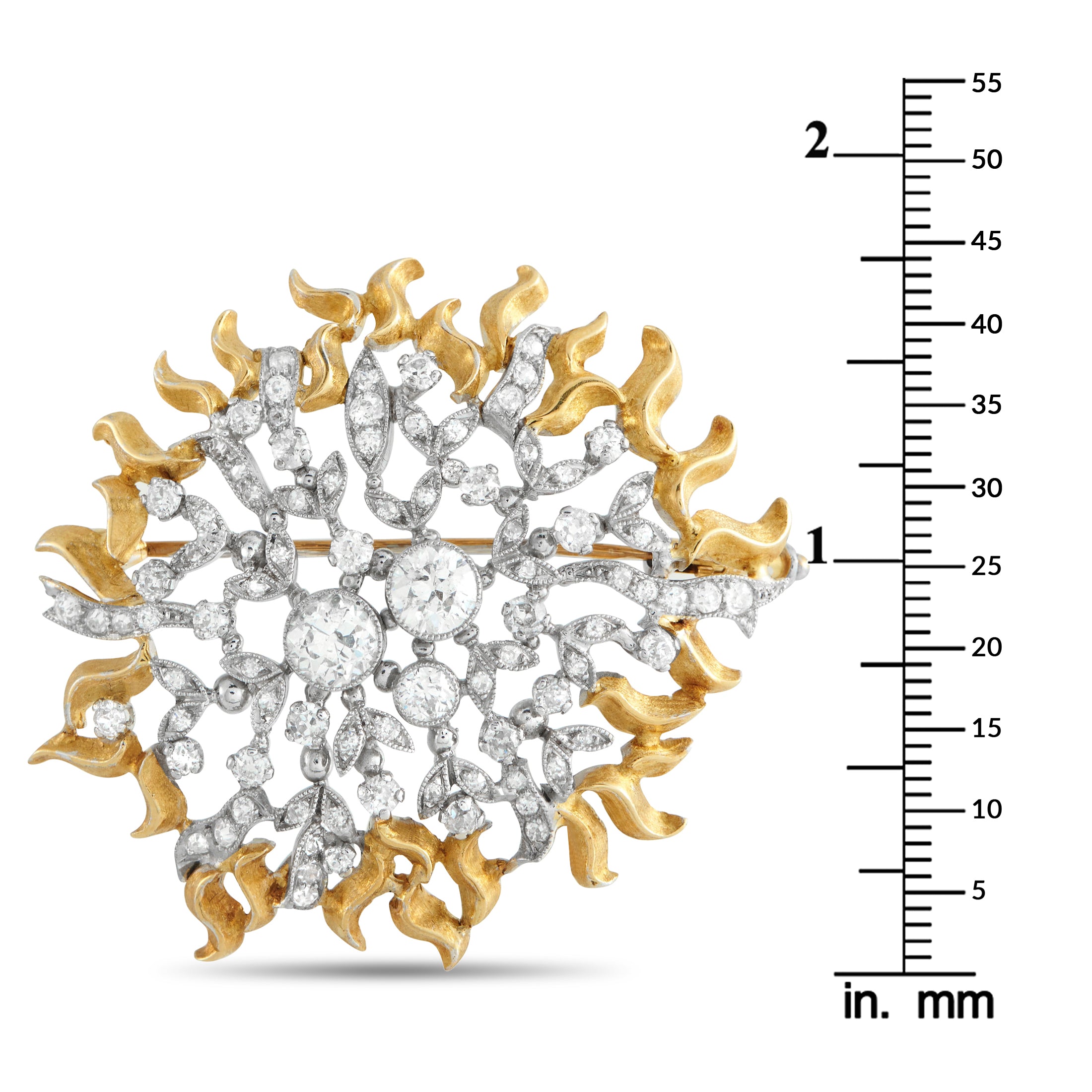 18K White and Yellow Gold 2.0ct Diamond Brooch