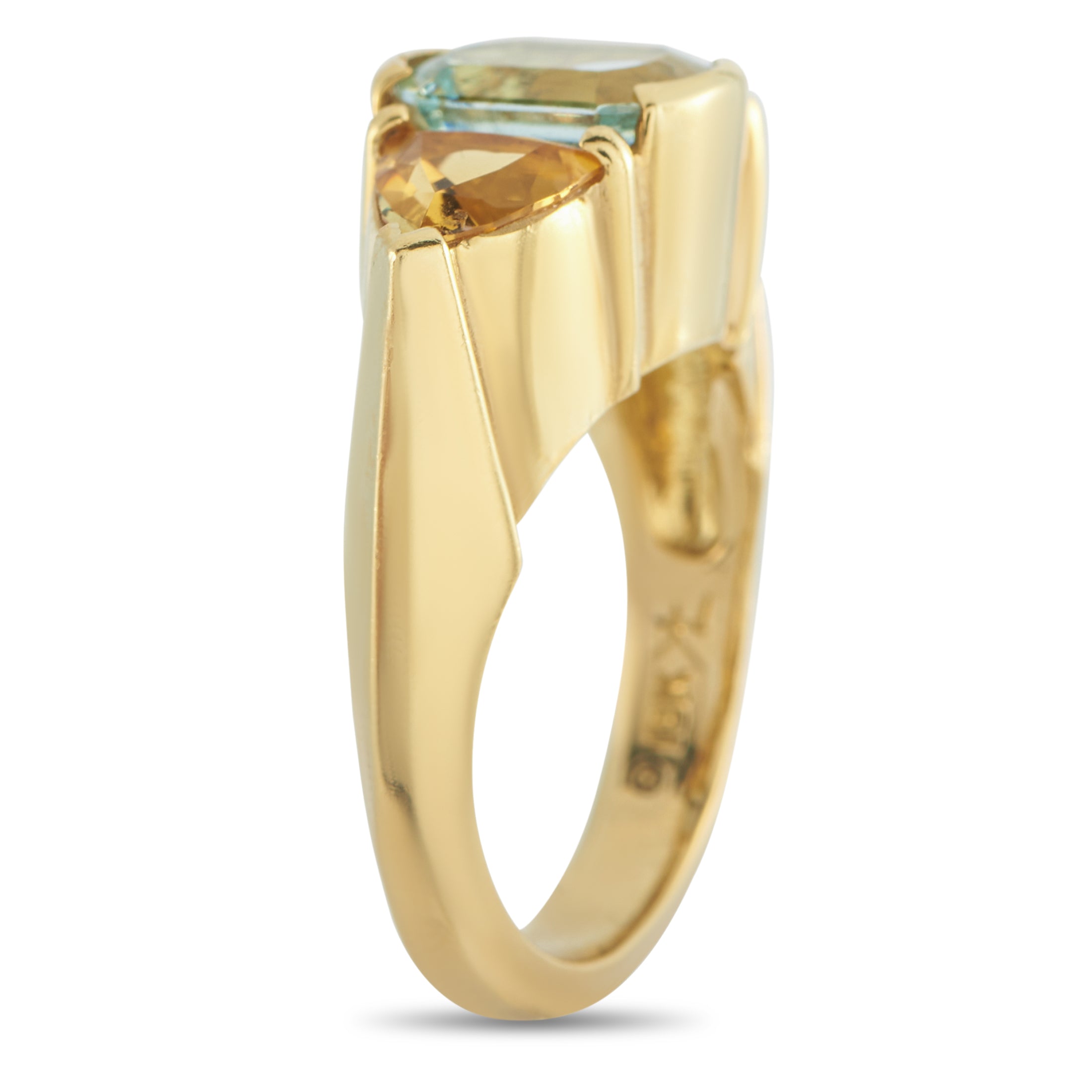 18K Yellow Gold 3.0ct Aquamarine and Citrine Ring