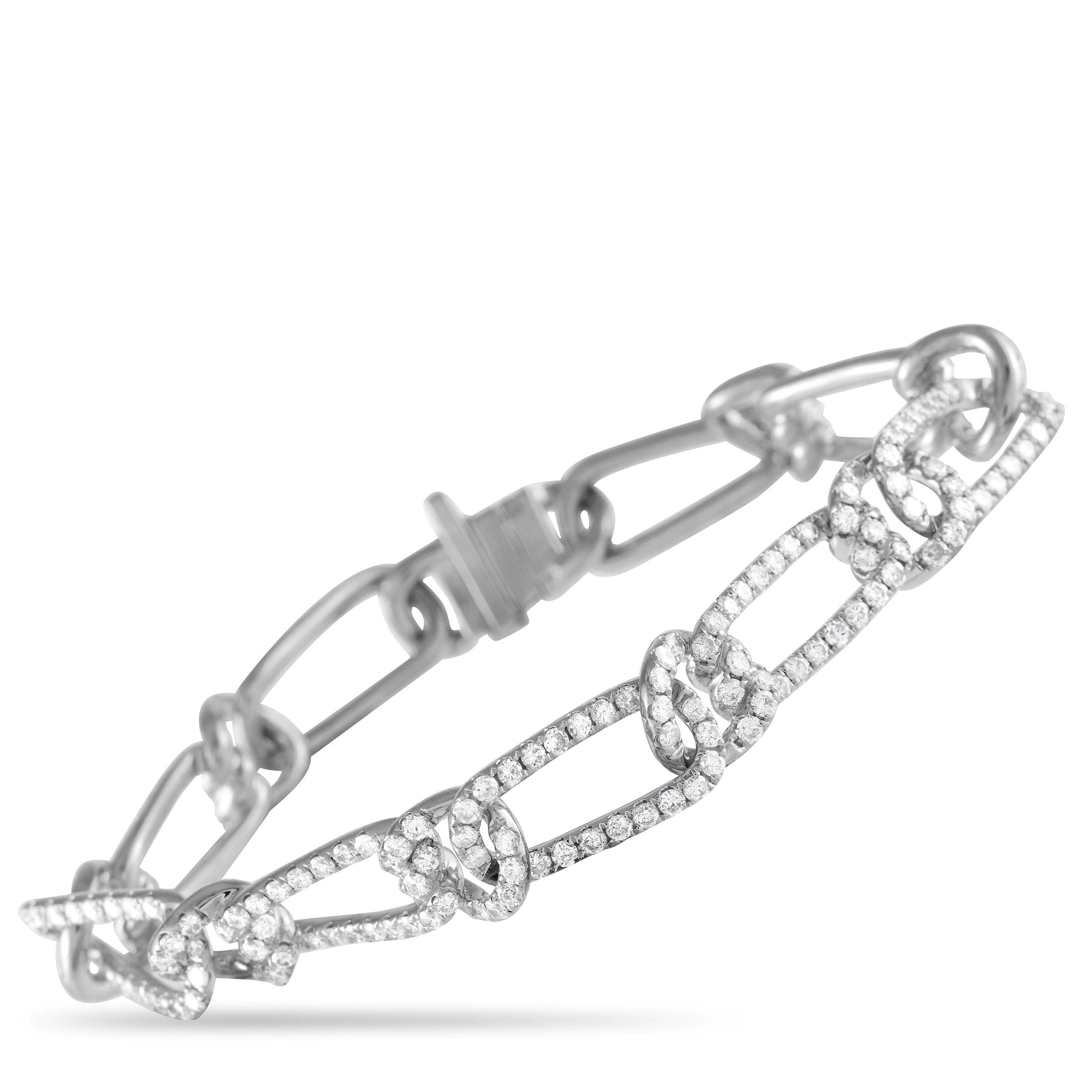 Exclusive 18K White Gold 4.35ct Diamond Bracelet – A series of delicate 18K white gold links covered in diamonds totaling 4
