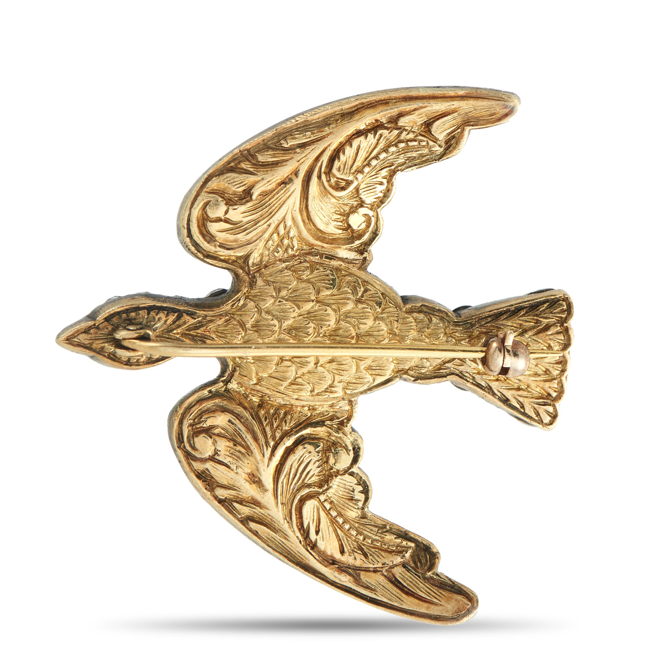 18K Yellow Gold and Silver 3.85ct Diamond Dove Brooch