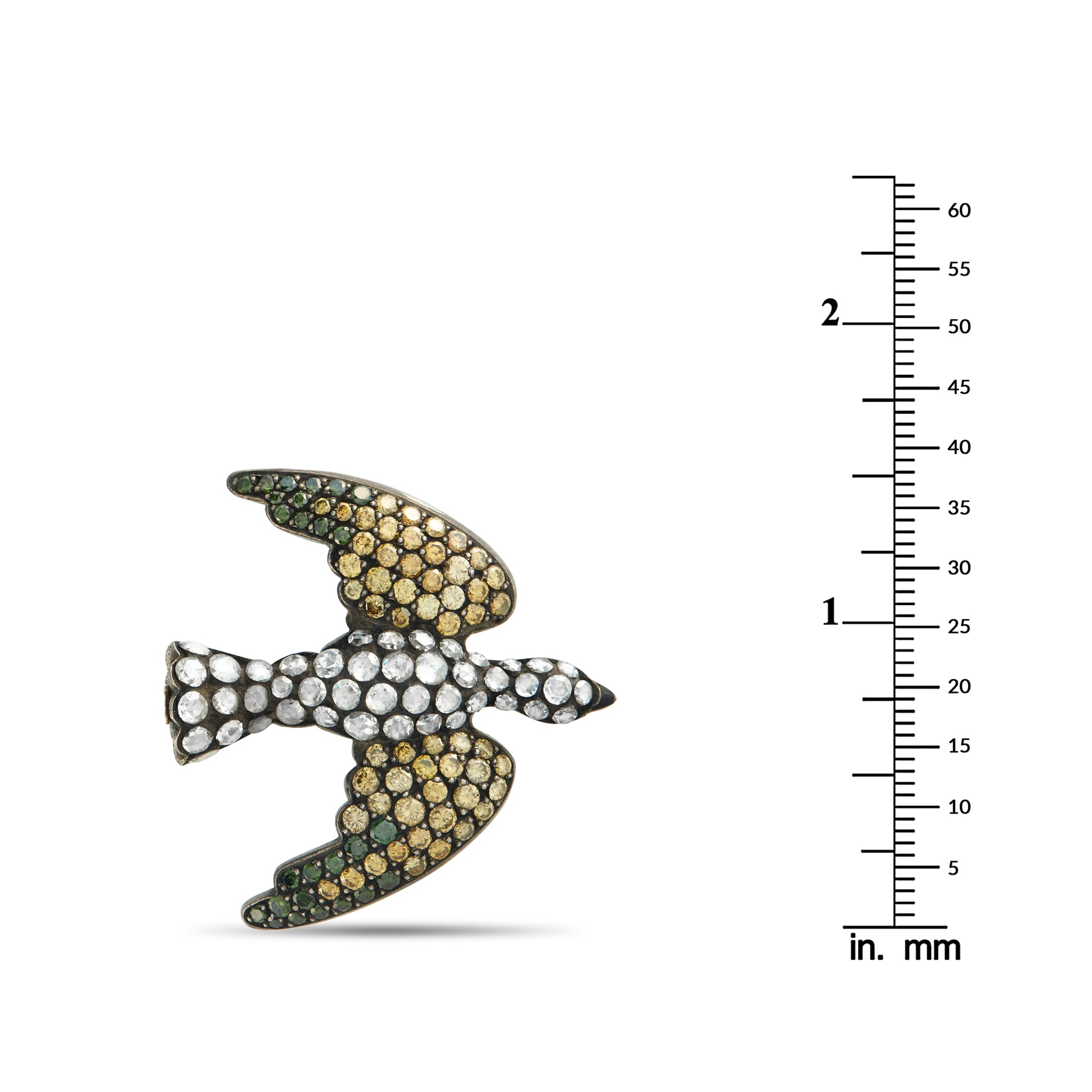 18K Yellow Gold and Silver 3.85ct Diamond Dove Brooch
