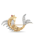 18K Yellow Gold 0.50ct Diamond Fish Brooch
