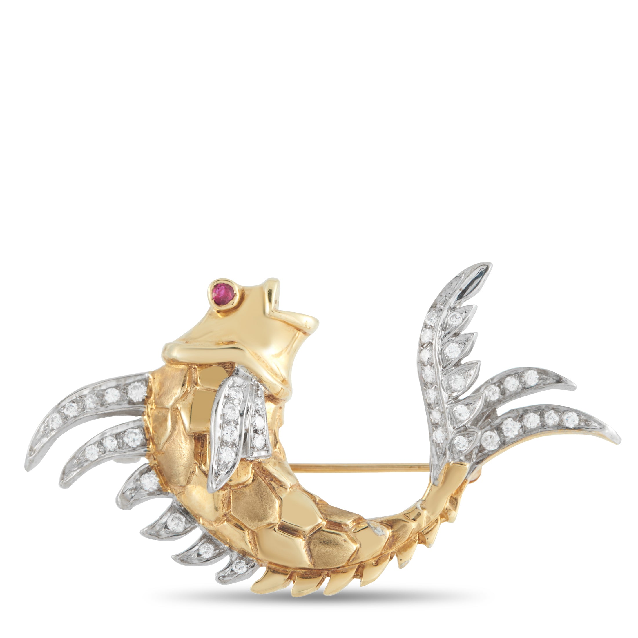 18K Yellow Gold 0.50ct Diamond Fish Brooch