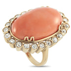 18K Yellow Gold 2.50ct Diamond and Coral Ring