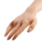 18K Yellow Gold 2.50ct Diamond and Coral Ring