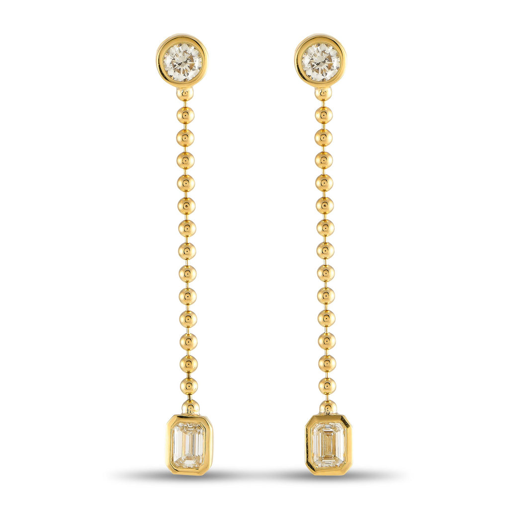 Exclusive 18K Yellow Gold 1.40ct Diamond Dangle Earrings AER-19572-Y – These earrings are designed to continually capture you