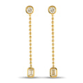 18K yellow gold dangle earrings with round diamond top and emerald-cut drop
