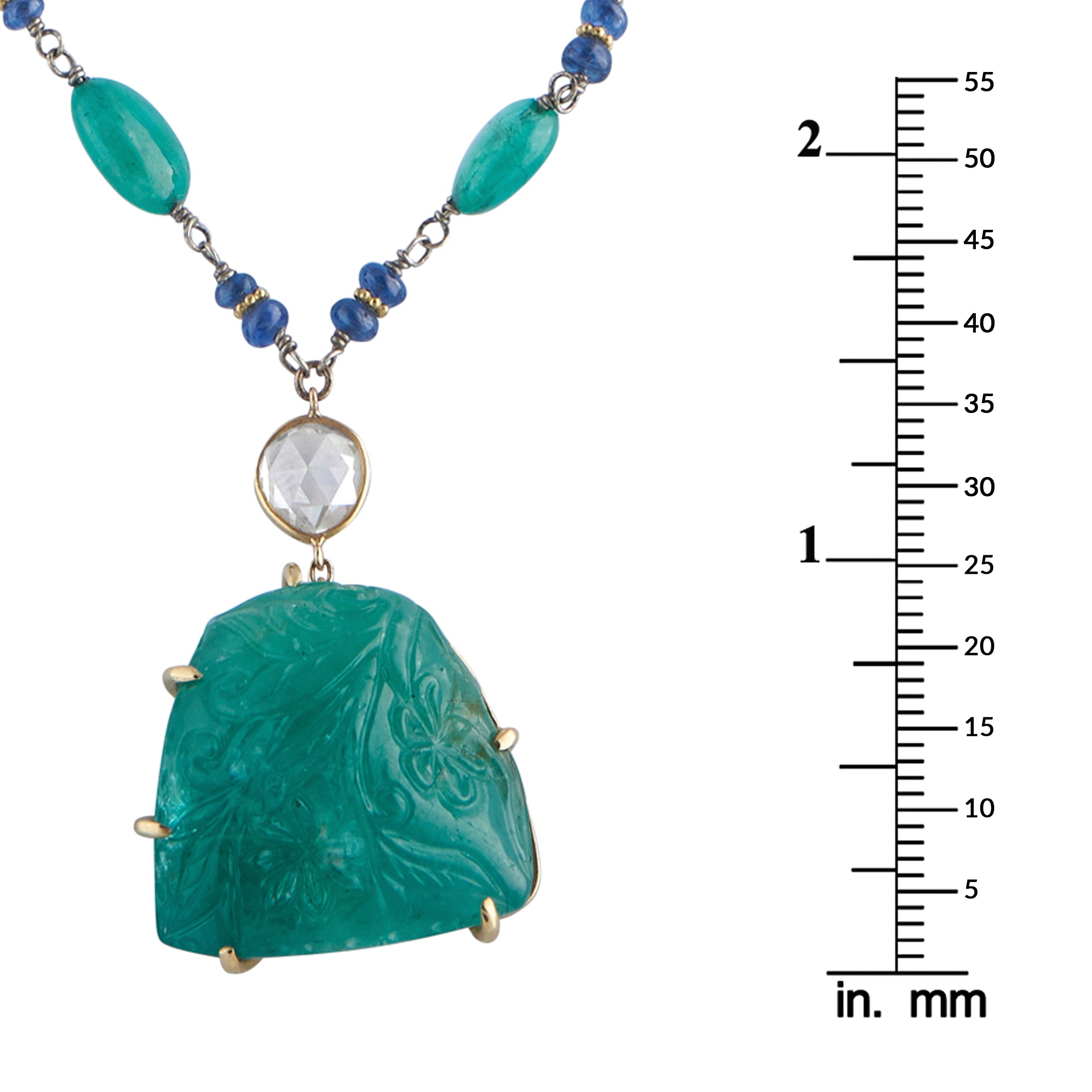 18K Yellow Gold 0.70ct Diamond and Emerald Necklace