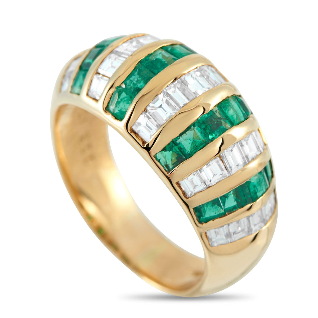 Exclusive 18K Yellow Gold 1.07ct Diamond and Emerald Ring MF44-101725 – This Exclusive  piece turns a classic ring design int
