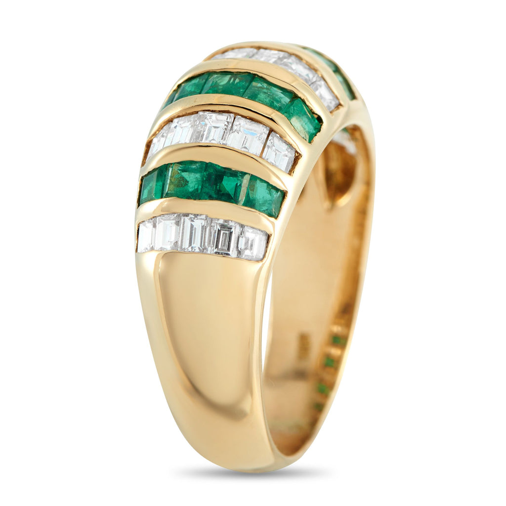 Exclusive 18K Yellow Gold 1.07ct Diamond and Emerald Ring