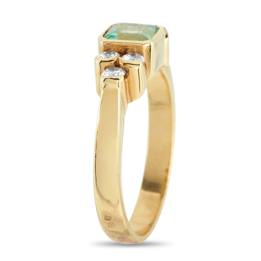 18K Yellow Gold 0.30ct Diamond and Emerald Ring