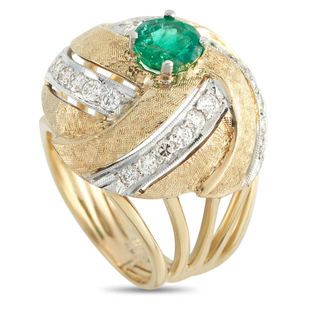 18K Yellow Gold 0.48ct Diamond and Emerald Ring