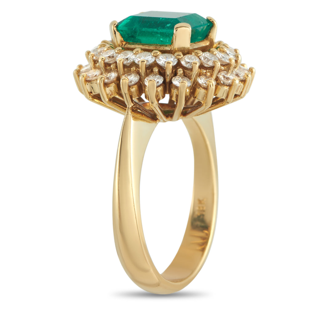 18K Yellow Gold 1.90ct Diamond and Emerald Ring