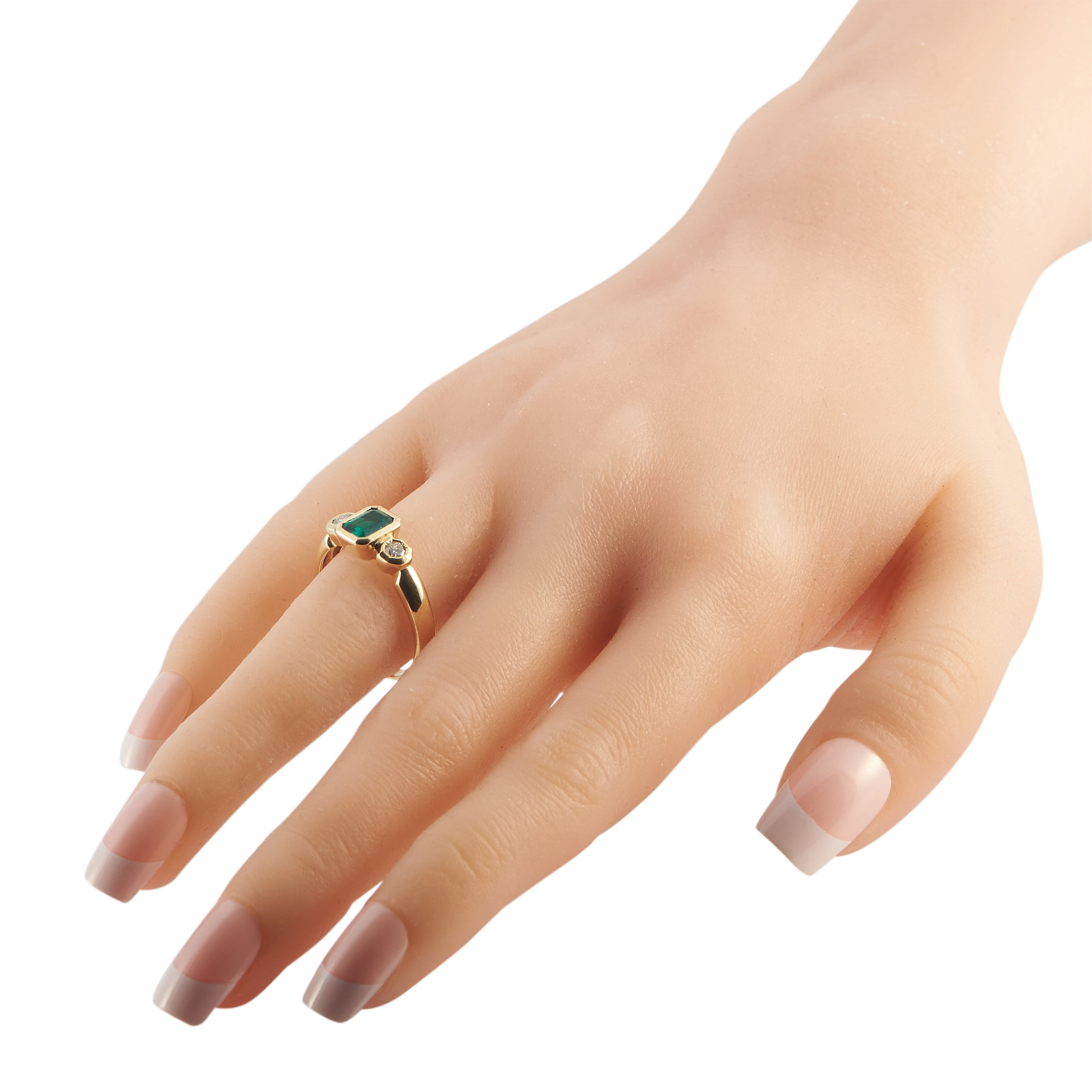 18K Yellow Gold 0.24ct Diamond and Emerald Ring