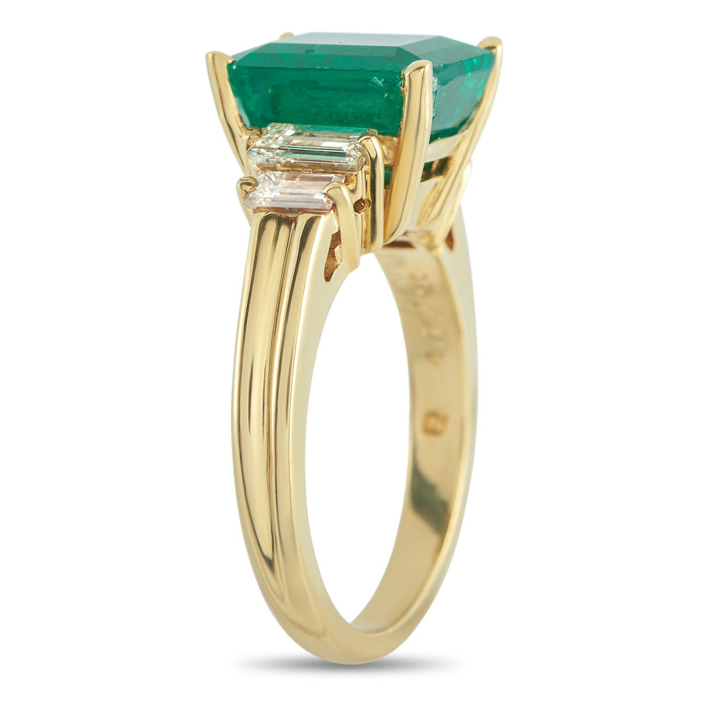 18K Yellow Gold 0.05ct Diamond and Emerald Ring