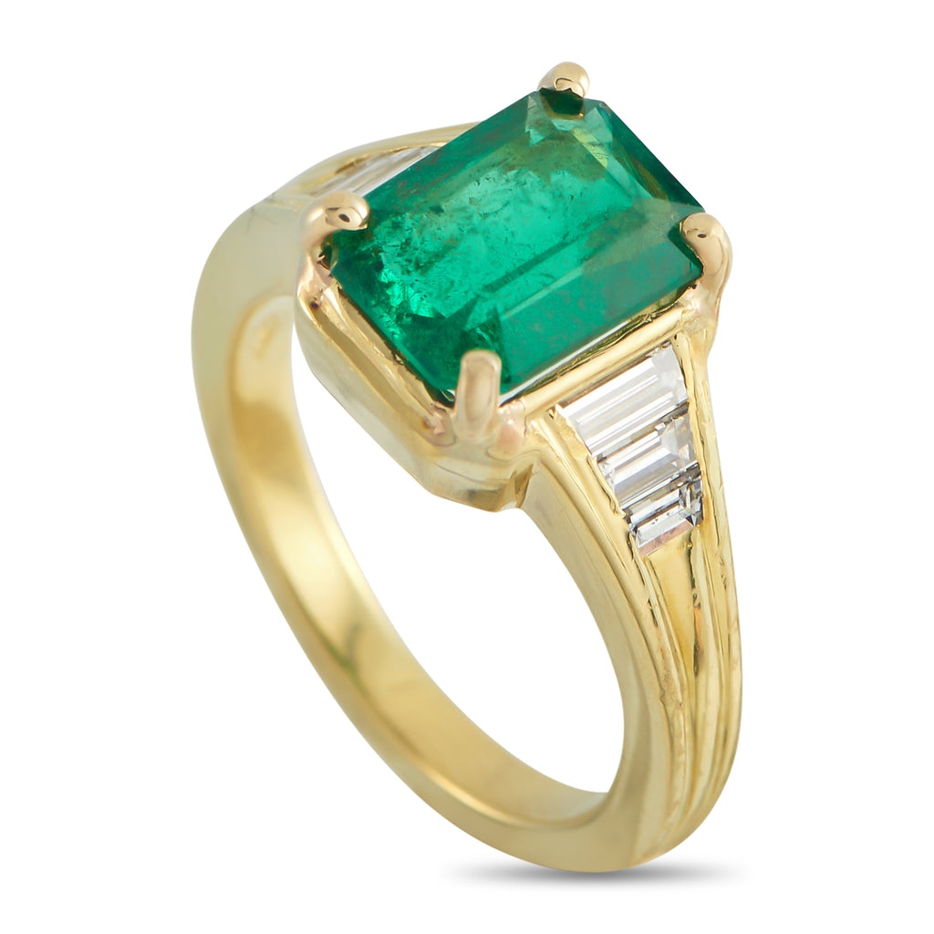 18K Yellow Gold 0.45ct Diamond and Emerald Ring