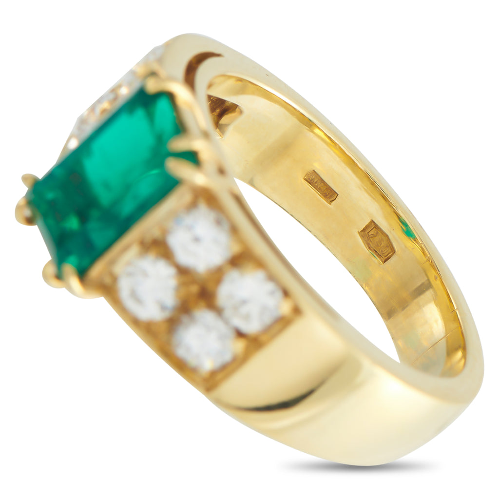 18K Yellow Gold Diamond and 1.79ct Emerald Ring
