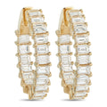 18k yellow gold inside-out hoop earrings with baguette diamond rows, pair