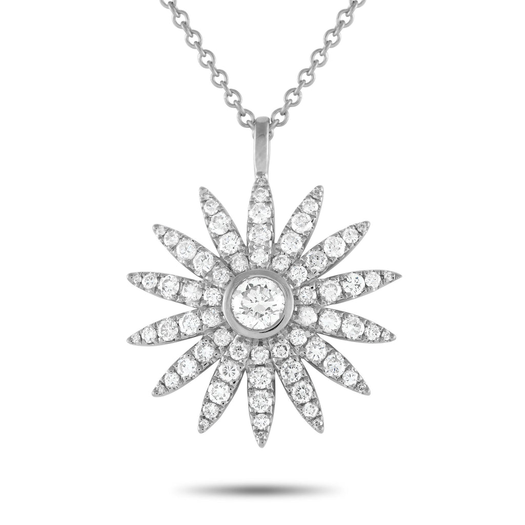 Exclusive 18K White Gold 1.80ct Diamond Sunflower Necklace – Sparkle and shine with this 18K white gold diamond necklace