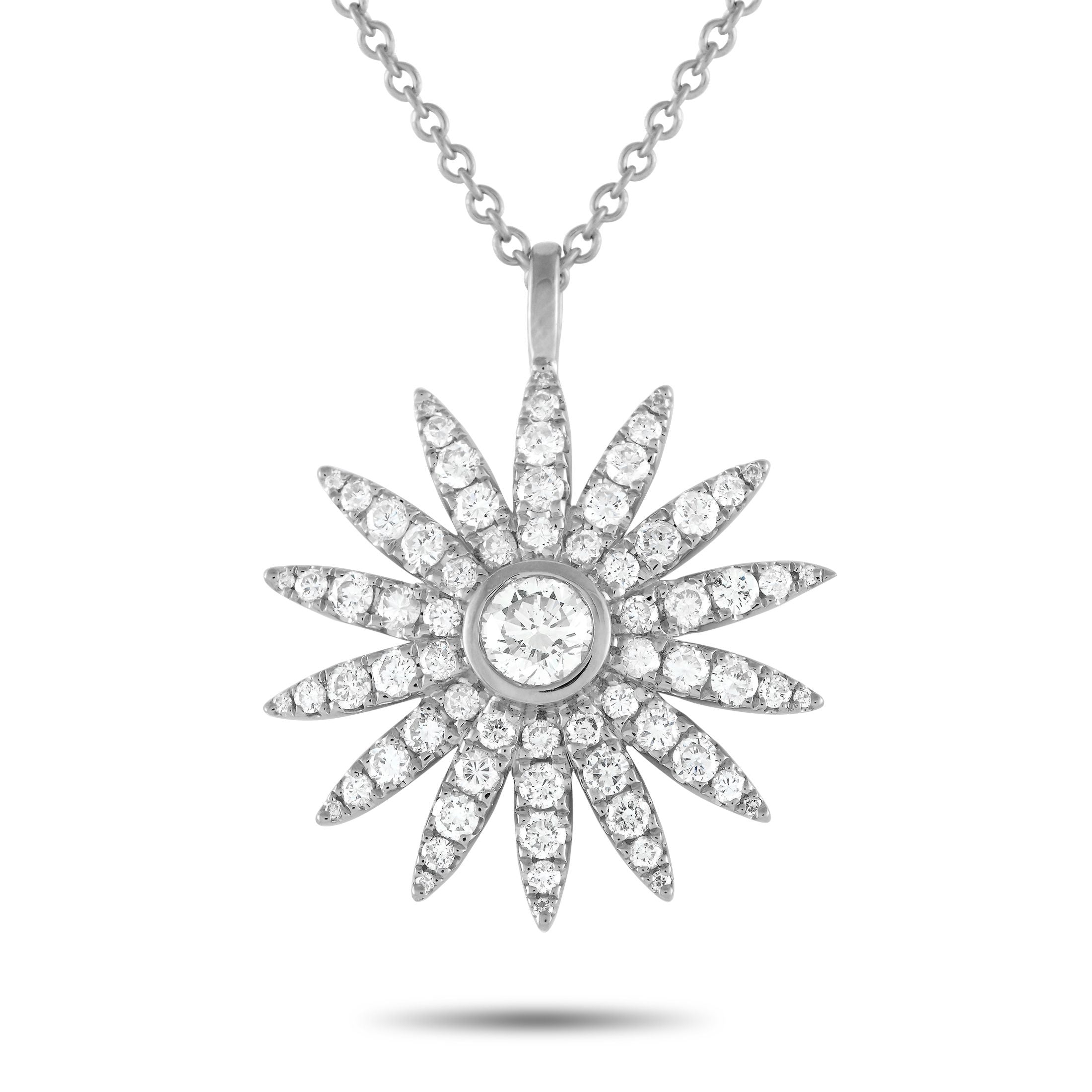 Exclusive 18K White Gold 1.80ct Diamond Sunflower Necklace – Sparkle and shine with this 18K white gold diamond necklace