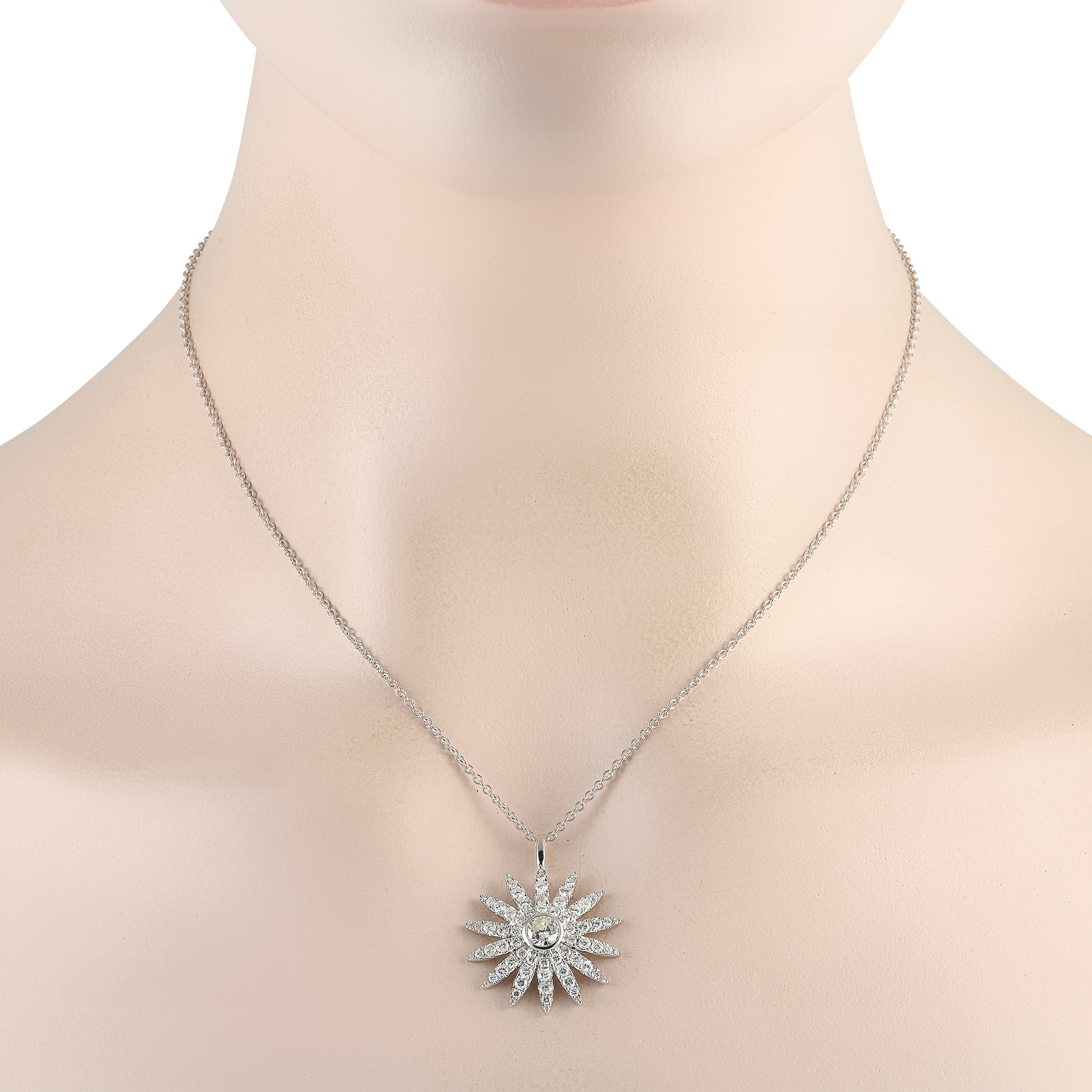 Exclusive 18K White Gold 1.80ct Diamond Sunflower Necklace