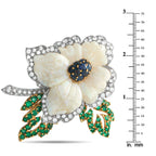 18K Yellow Gold 3.50ct Diamond, Opal, Emerald and Sapphire Flower Brooch