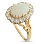 Antique 18K Yellow Gold 1.28ct Diamond and Opal English Ring