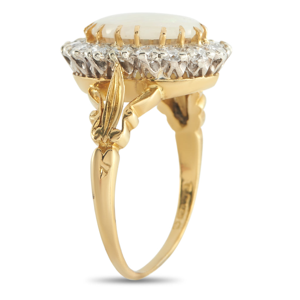 Antique 18K Yellow Gold 1.28ct Diamond and Opal English Ring