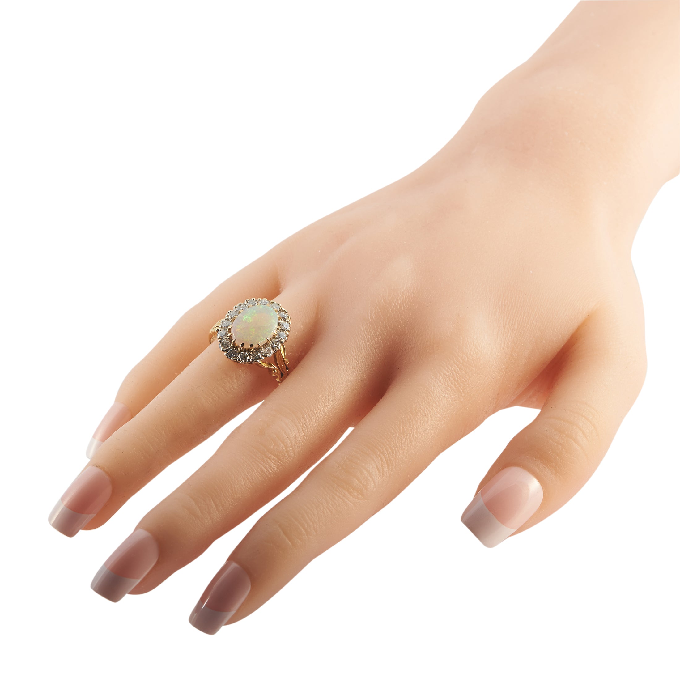 Antique 18K Yellow Gold 1.28ct Diamond and Opal English Ring