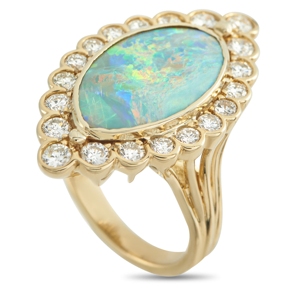 18K Yellow Gold 1.60ct Diamond and Opal Ring