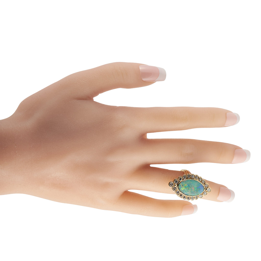 18K Yellow Gold 1.60ct Diamond and Opal Ring