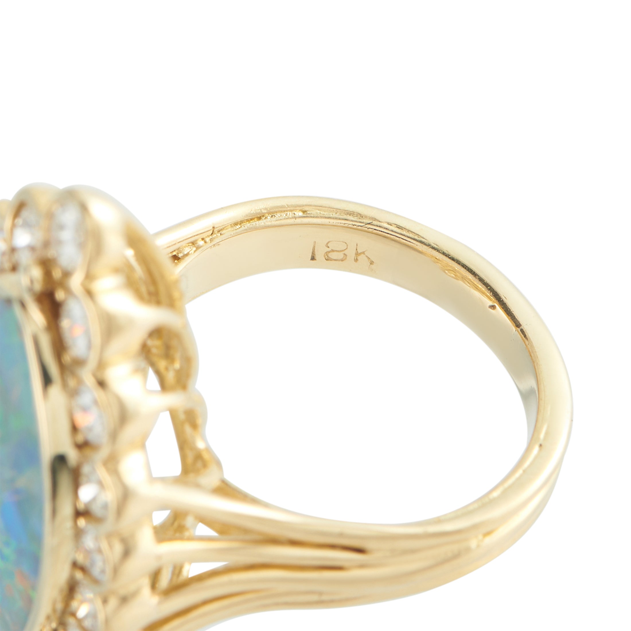 18K Yellow Gold 1.60ct Diamond and Opal Ring