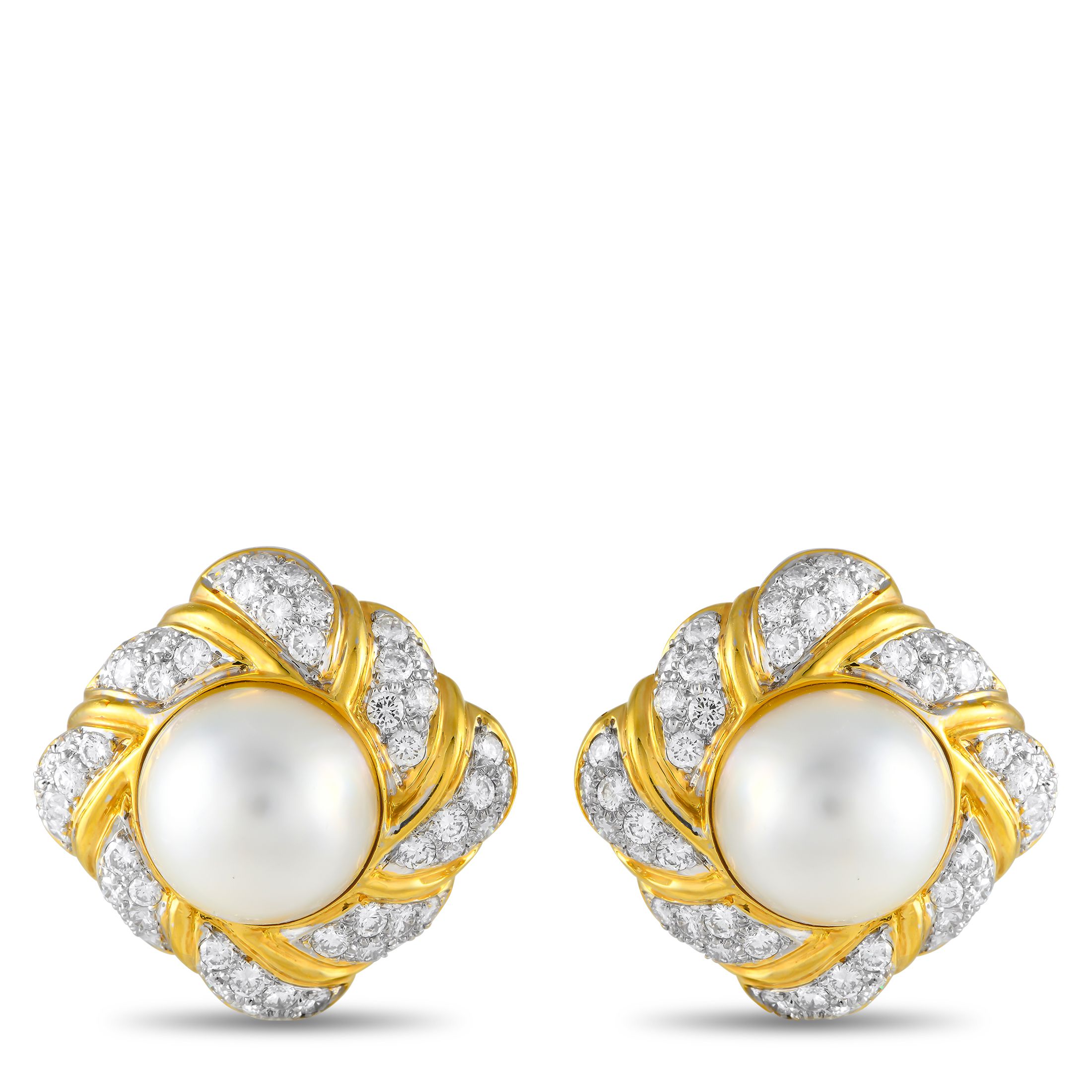 Exclusive 18K Yellow Gold 6.12ct Diamond and Mobe Pearl Clip-On Earrings MF21-111424 – These breathtaking earrings are design