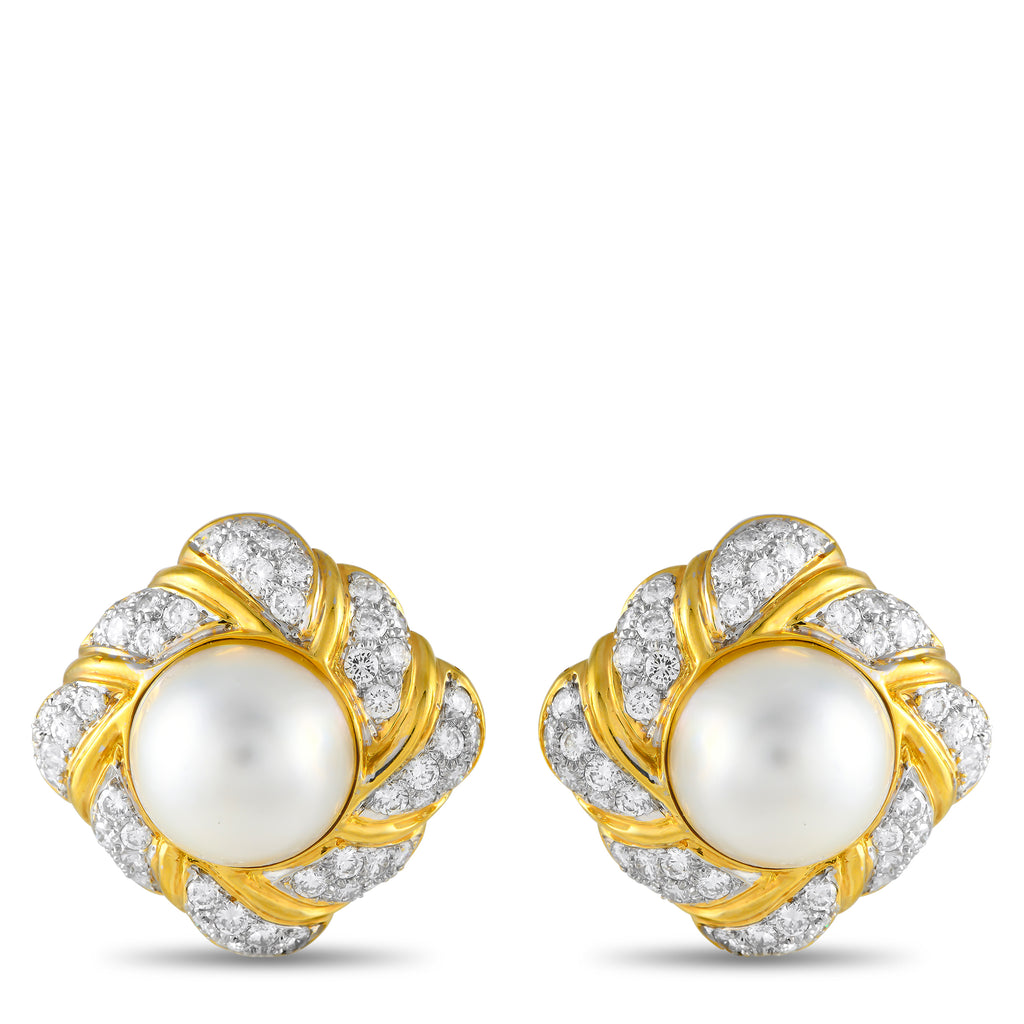 18K Yellow Gold 6.12ct Diamond and Mobe Pearl Clip-On Earrings