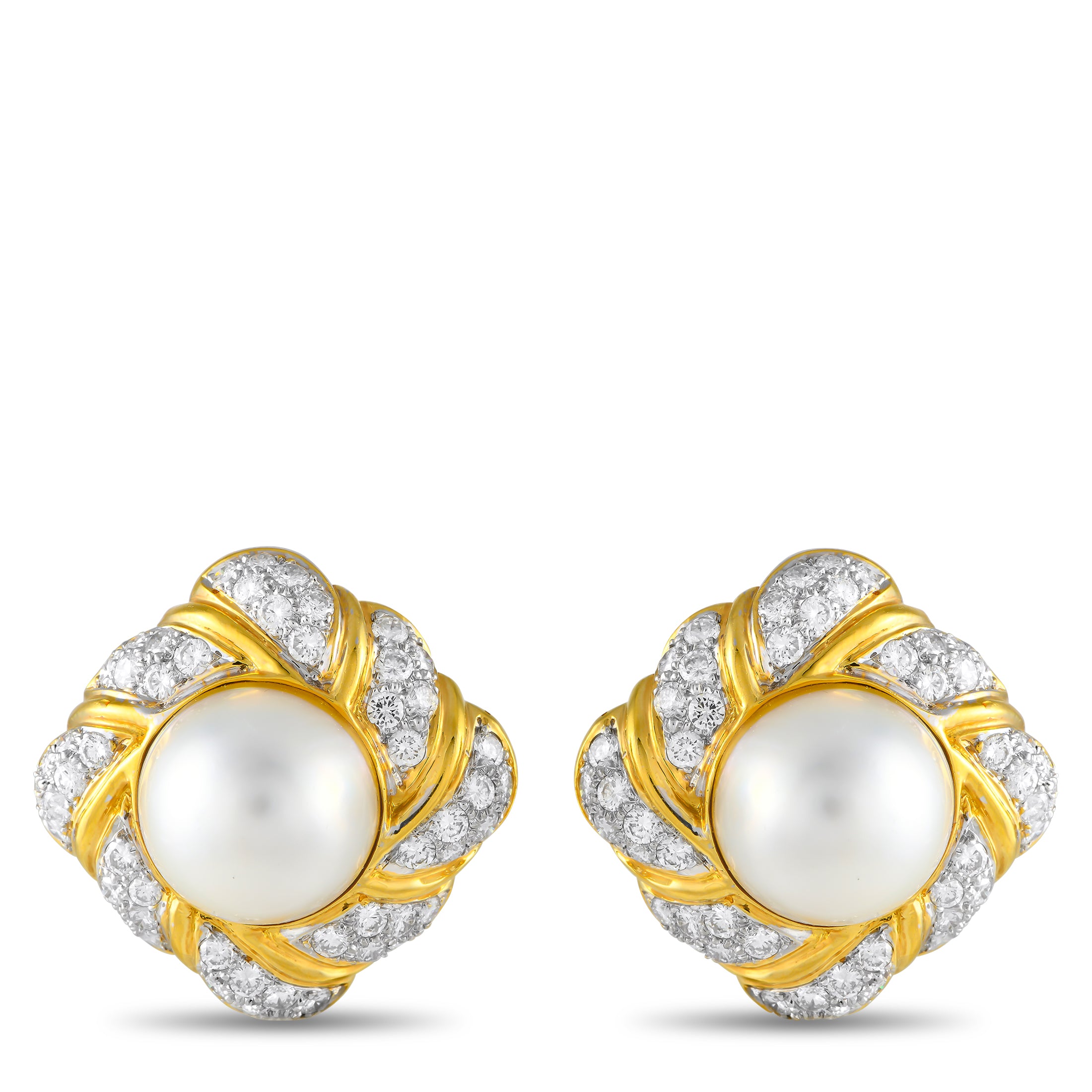 18K Yellow Gold 6.12ct Diamond and Mobe Pearl Clip-On Earrings
