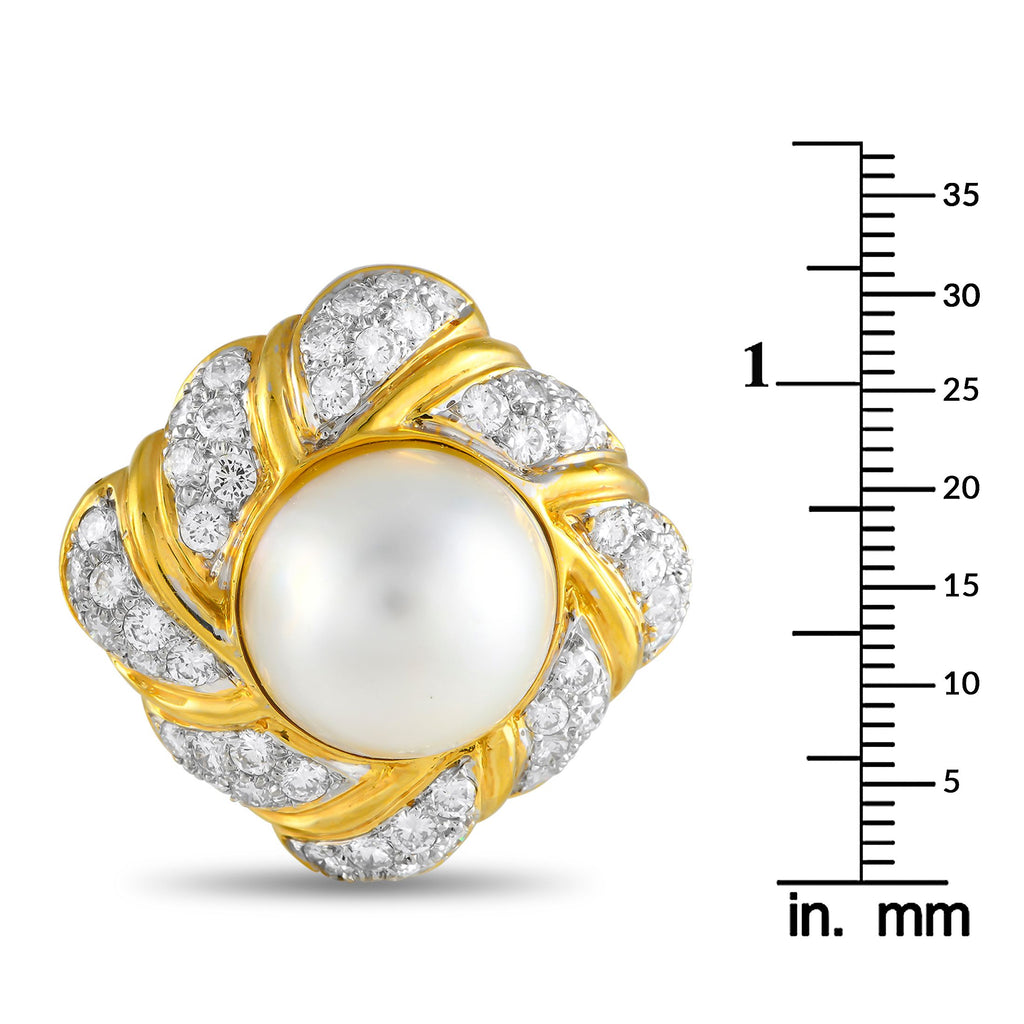 Exclusive 18K Yellow Gold 6.12ct Diamond and Mobe Pearl Clip-On Earrings