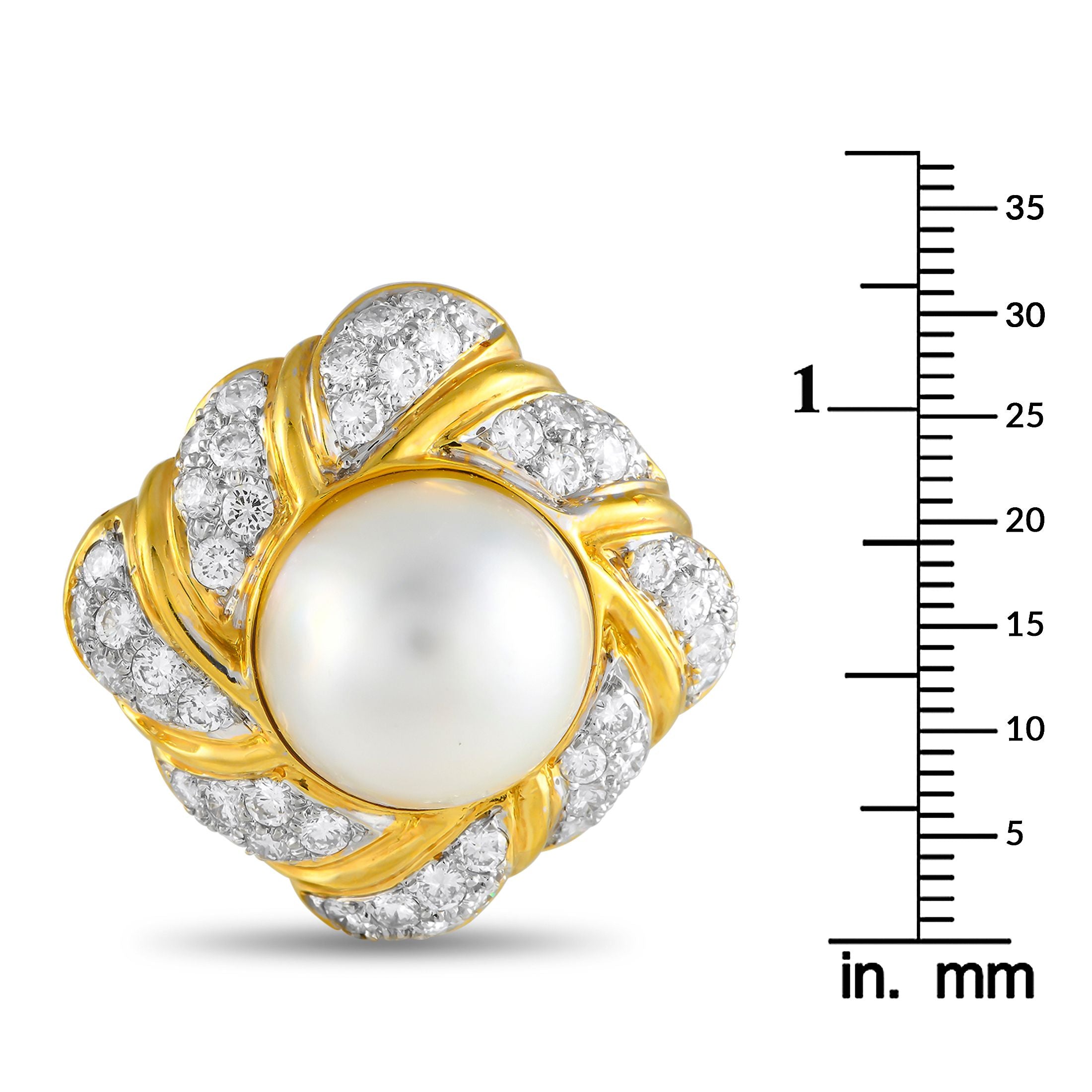 Exclusive 18K Yellow Gold 6.12ct Diamond and Mobe Pearl Clip-On Earrings