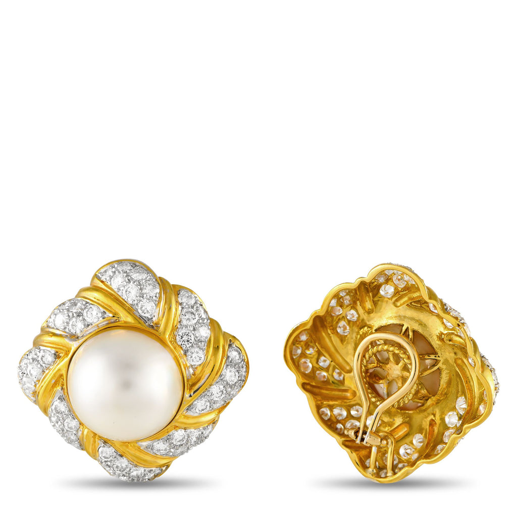 Exclusive 18K Yellow Gold 6.12ct Diamond and Mobe Pearl Clip-On Earrings
