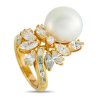 18K Yellow Gold 3.0ct Diamond and Pearl Ring