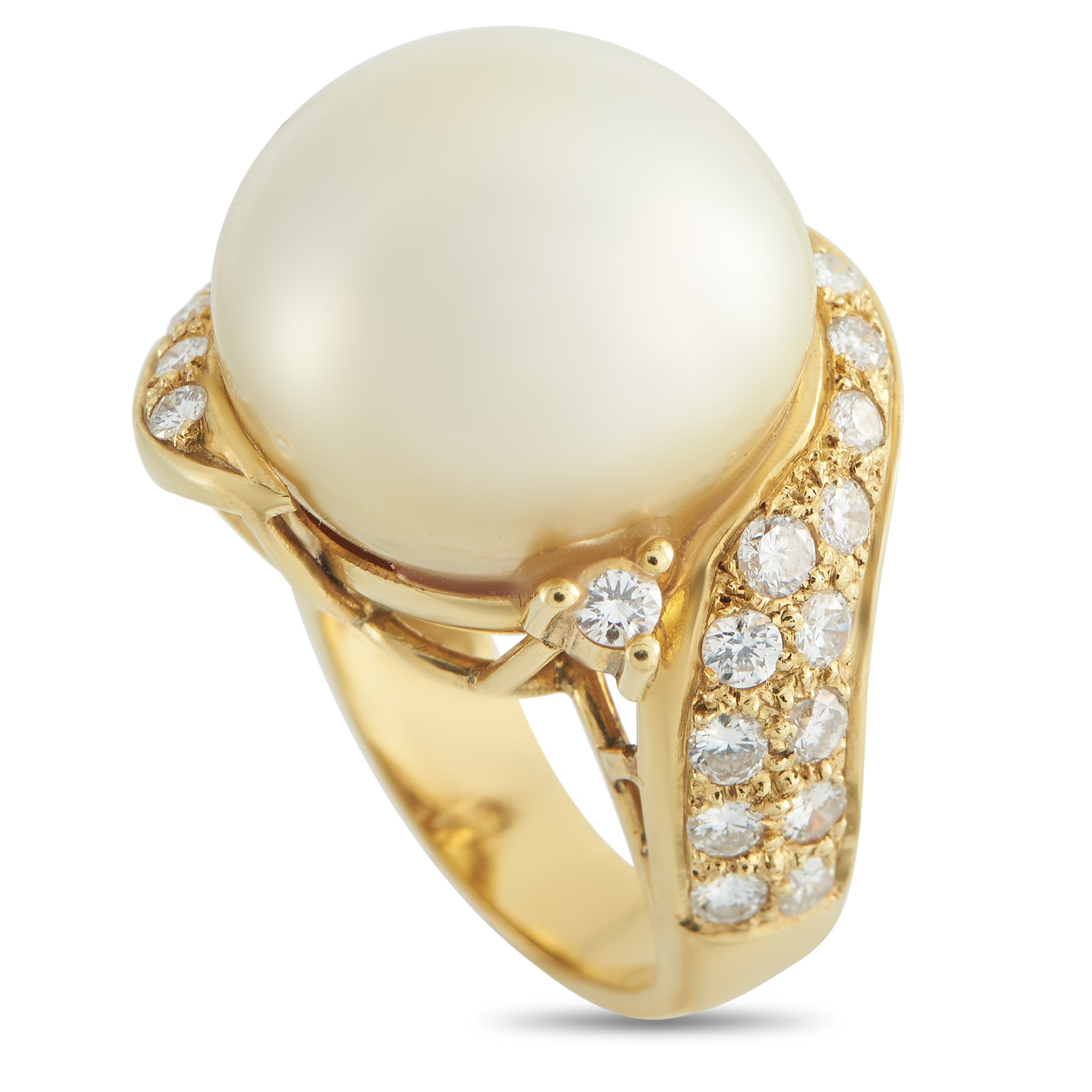 18K Yellow Gold 1.20ct Diamond and Pearl Ring