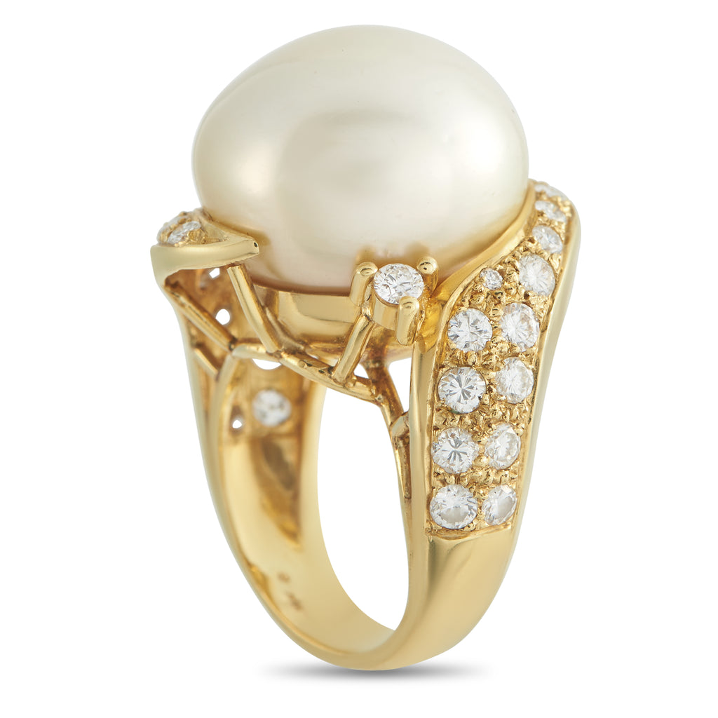 18K Yellow Gold 1.20ct Diamond and Pearl Ring